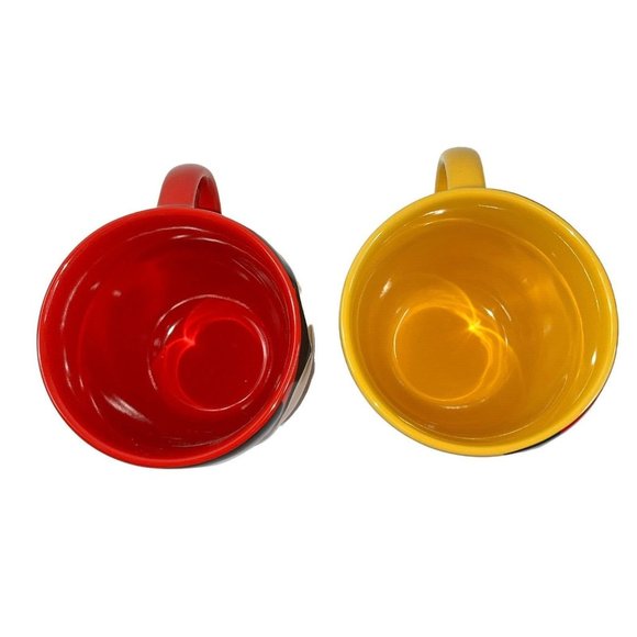 2 Minnie & Mickey Soup Mugs Oversized Coffee Cups Big Faces Red Yellow Disney - Picture 5 of 9